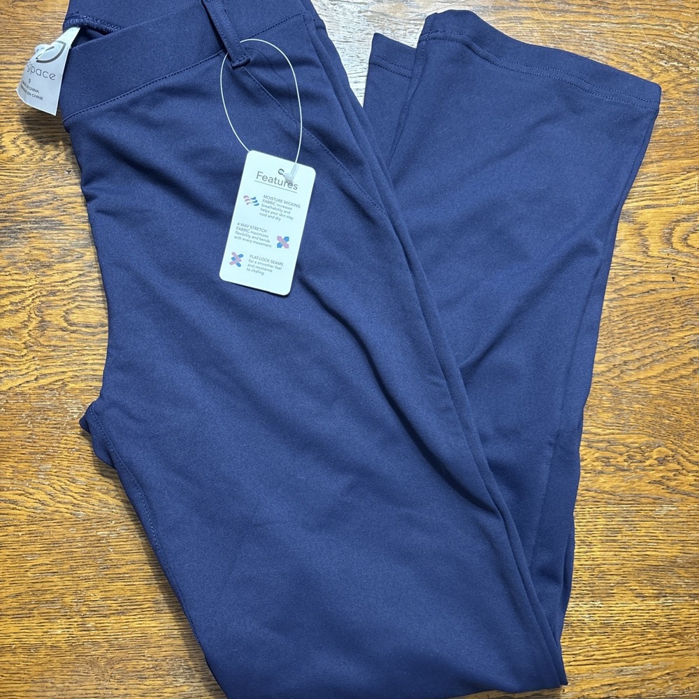 YOGIPACE Women's Size S Dress Yoga Pants Navy Straight Leg  Pockets NWT
